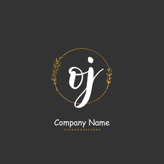 O J OJ Initial handwriting and signature logo design with circle. Beautiful design handwritten logo for fashion, team, wedding, luxury logo.