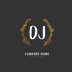 O J OJ Initial handwriting and signature logo design with circle. Beautiful design handwritten logo for fashion, team, wedding, luxury logo.