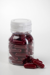 caplets medicine bottle isolated on white background.