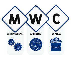MWC  - managerial working capital. acronym business concept. vector illustration concept with keywords and icons. lettering illustration with icons for web banner, flyer, landing page, presentation