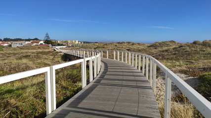 Fototapeta na wymiar Ecovia Litoral Norte (North Coast Ecoway), walking path in Esposende, Portugal.