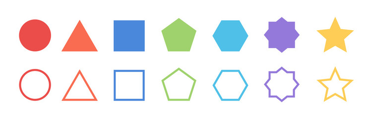 Collection colored basic geometric shape. Outline geometric figures icon set for your design project.