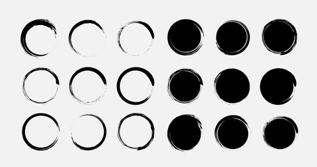Set different grunge circle brush strokes, design elements. Black Round Frames, hand drawn elements.