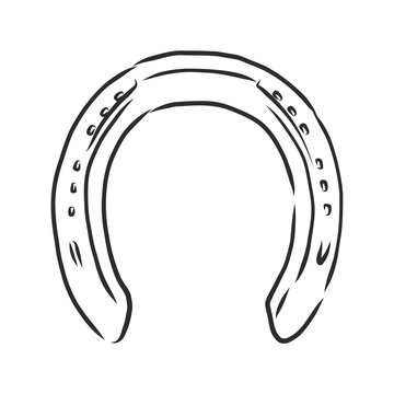 recommend clip art: realistic horseshoe, vector sketch illustration. horse farm symbol