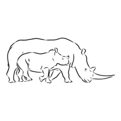 African rhinoceros Wild animal sketch, ink. Vector illustration for label. safari symbol.