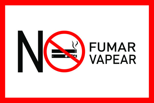 Vector illustration in spanish "No smoking, no vaping" ("No fumar, no vapear") New normal. Spain.  Covid-19. Restriction.