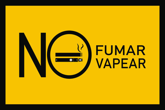 Vector illustration in spanish "No smoking, no vaping" ("No fumar, no vapear") New normal. Spain.  Covid-19. Restriction.