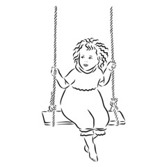 kid on a swing vector sketch illustration. swing sign