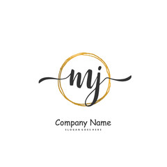 M J MJ Initial handwriting and signature logo design with circle. Beautiful design handwritten logo for fashion, team, wedding, luxury logo.