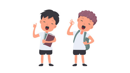 Set of happy schoolchildren. The teenagers are happy. Suitable for school or vacation design. Isolated. Vector.