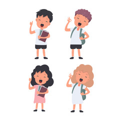 Large Set of Happy Schoolchildren. The teenagers are happy. Suitable for school or vacation design. Isolated. Vector.