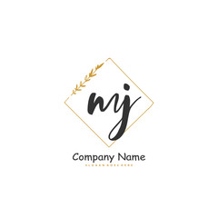 M J MJ Initial handwriting and signature logo design with circle. Beautiful design handwritten logo for fashion, team, wedding, luxury logo.
