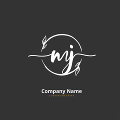 M J MJ Initial handwriting and signature logo design with circle. Beautiful design handwritten logo for fashion, team, wedding, luxury logo.