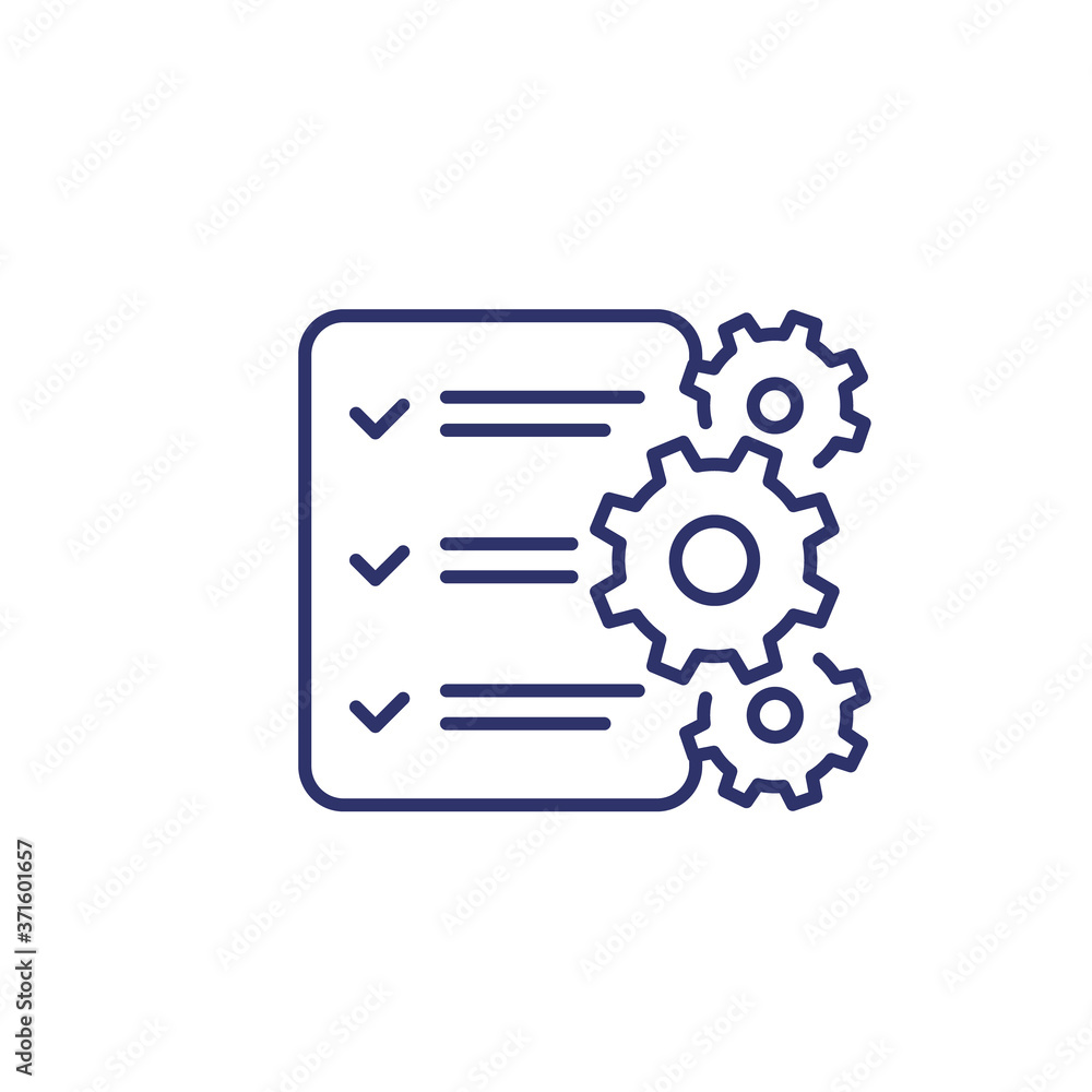 Poster procedures line icon with checklist