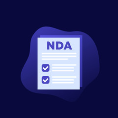 NDA, Non disclosure agreement form, vector icon on dark