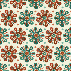 Mandala watercolor ethnic tribal seamless pattern in retro colors. African, Arabian, Indian, ottoman, Moroccan motifs