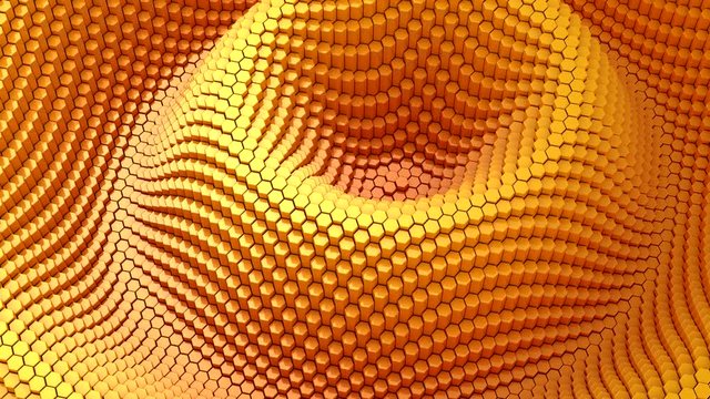 Hexagons Form A Wave. Loop background, 3 in 1, 3d rendering, 4k resolution
