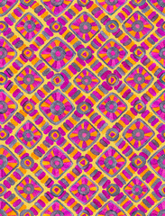 African tribal mosaic watercolor seamless pattern in bright colors