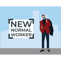 new normal worker wearing masker -  flat illustrations isolated on white 