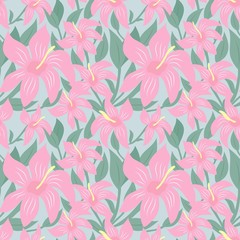Fototapeta na wymiar Seamless floral pattern. Pink flowers, sun. Flat design.