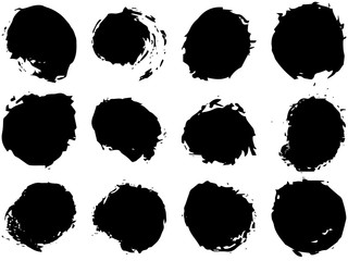 set of vector circle brush strokes texture filled black ink on a white background	
