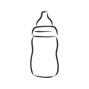 Bottle Baby Pacifier Doodle Vector Icon . Baby Feeding Bottle, Vector Sketch