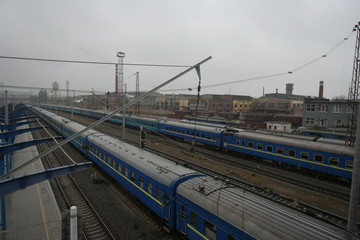 Naklejka premium train on the railway station Dnepr, Dnepropetrovsk