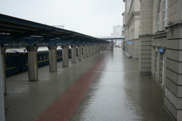 old train station. empty train station in the rain Dnepr, Dnepropetrovsk
