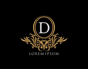 Luxury D Letter Logo. Luxury calligraphic vintage emblem with beautiful classy floral ornament. Elegant logo design Vector illustration.