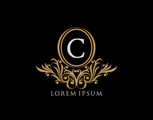 Luxury C Letter Logo. Luxury calligraphic vintage emblem with beautiful classy floral ornament. Elegant logo design Vector illustration.