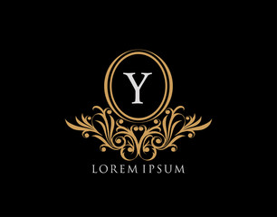 Luxury Y Letter Logo. Luxury calligraphic vintage emblem with beautiful classy floral ornament. Elegant logo design Vector illustration.