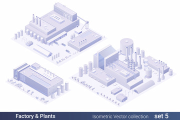 Isometric Flat 3D Architecture Building vector collection: Factory, Plant
