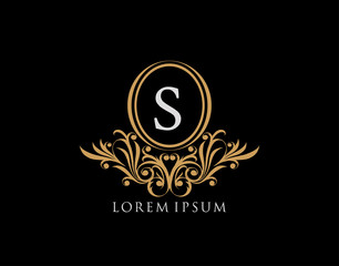 Luxury S Letter Logo. Luxury calligraphic vintage emblem with beautiful classy floral ornament. Elegant logo design Vector illustration.
