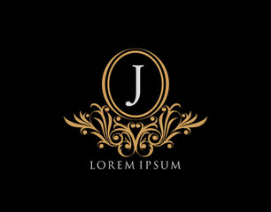 Luxury J Letter Logo. Luxury calligraphic vintage emblem with beautiful classy floral ornament. Elegant logo design Vector illustration.