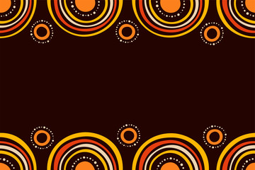 Australian aboriginal seamless horizontal border pattern with circles, crooked stripes, isolated on brown background. Endless stylish texture. Ethnic texture. Space for text. Vector color background.