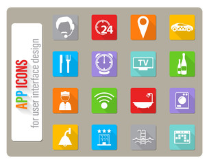 hotel room services icon set