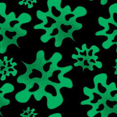 Nature tropical green seamless pattern. Vector illustration of a green tropical pattern made of green leaves on black background. Dark forest nature pattern