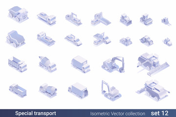 Isometric Flat 3D Special Transport Cars Vehicle vector collection: