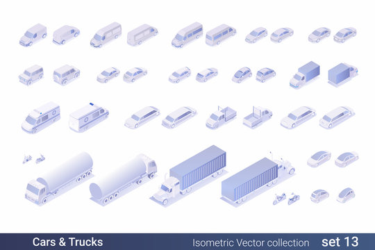 Isometric Flat 3D Transport Cars Vehicle vector collection: