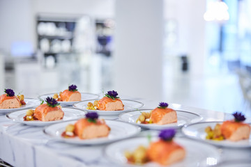 gourmet delicious food preparation in restaraunt