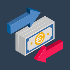 Banking & finance, Euro money transfer, Isometric 3D icon.