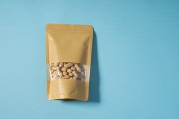 peanut snack on a blank standing pouch mockup with transparent window