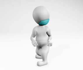 Man with mask feeling scared looking back 3d rendreing