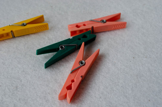 Clothes Pins On A White Background