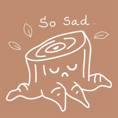 Sad tree cartoon, kids style