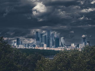 Fototapeta premium Dark mystical view on Moscow international business center. Business district of the city