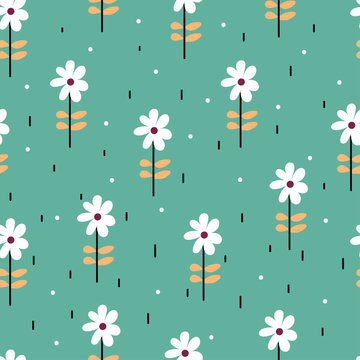 Seamless pattern with cartoon flowers. for fabric print, textile, gift wrapping paper. colorful vector for kids, flat style