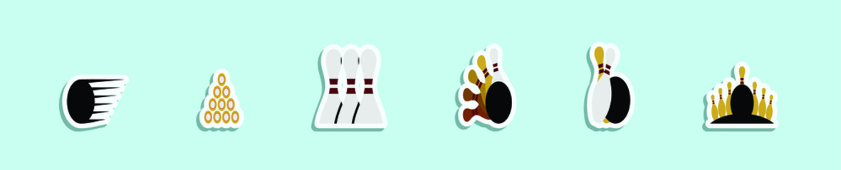 set of bowling icon design template with various models. isolated vector illustration on blue