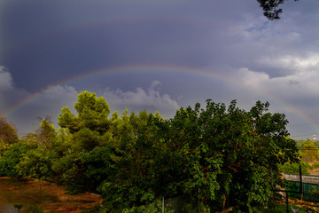 Beautiful double rainbow during a summer storm in Valencia (Spain)