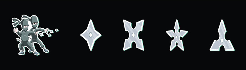 set of ninja and weapon icon design template with various models. isolated vector illustration on black